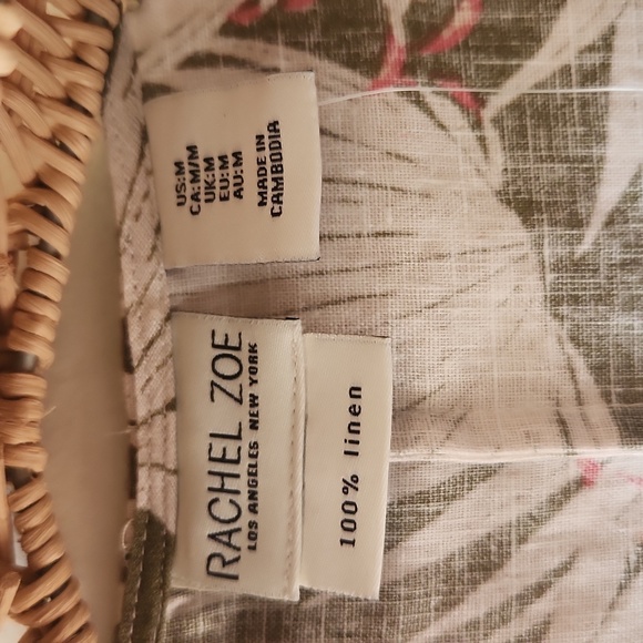 Rachel Zoe olive green tropical print 100% linen dress size medium - Picture 7 of 7